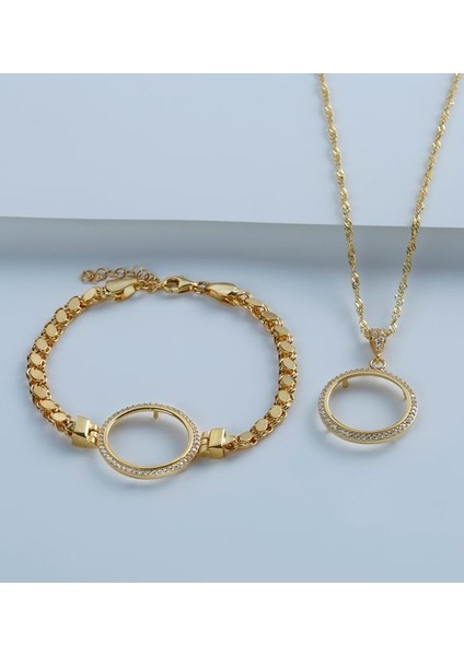 925 Ayar Gümüş Çeyrek Altın Için Pullu Zincir Bileklik & Kolye Set