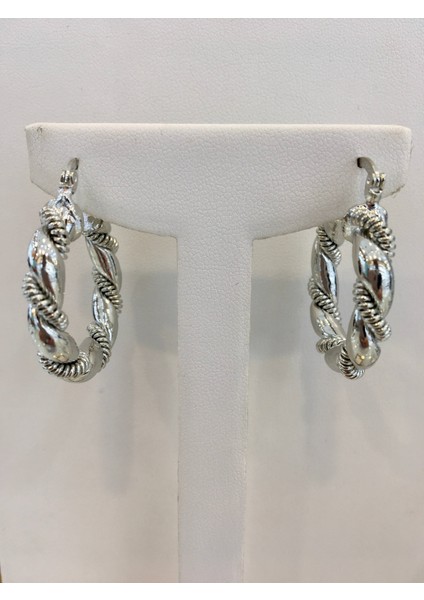 Metal Burgulu Kalın Halka Küpe - Rodyum