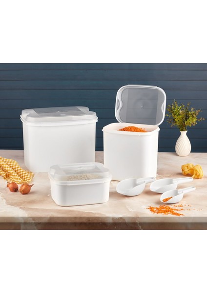 Masal Un ve Bakliyat Kabı 10 x 4,5 x 1,6 lt. Beyaz Saklama Kabı ve Kürek
