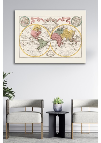 Kanvas Tablo Harita Dünya Haritası Dekoratif Duvar Tablosu