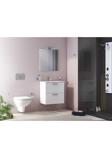 Mia 75021 Banyo Dolabı Seti, Çekmeceli, 60 cm, Parlak Beyaz