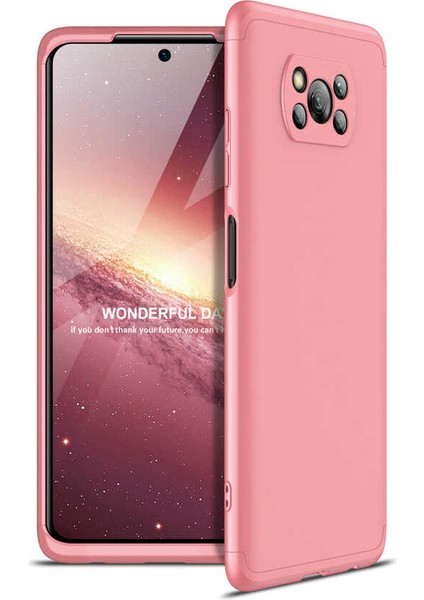 Xiaomi Poco X3 Kılıf 3 Parçalı Tam Koruma Sert Mika Ays Kapak Rose Gold