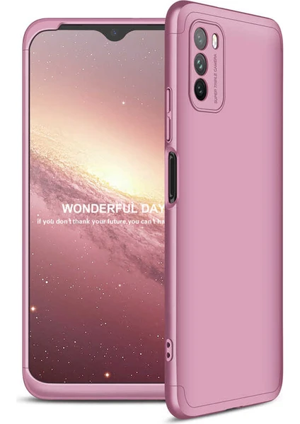 Case 4U Xiaomi Poco M3 Kılıf 3 Parçalı Tam Koruma Sert Mika Ays Kapak Rose Gold