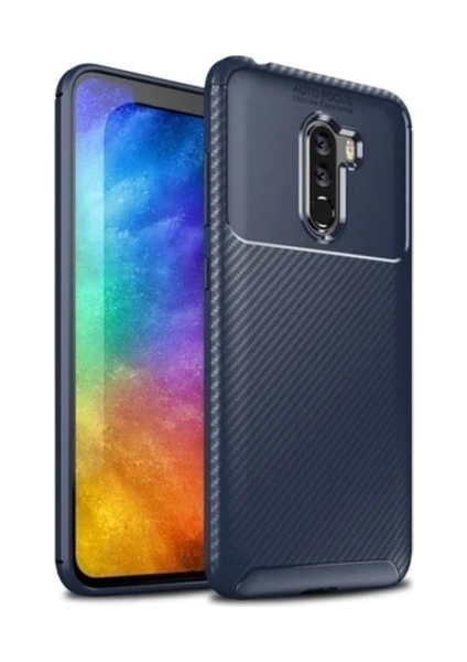 Case 4U Xiaomi Pocophone F1 Kılıf Rugged Armor Karbon Desenli Lüx Negro Silikon Arka Kapak Lacivert