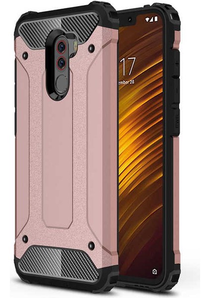 Xiaomi Pocophone F1 Kılıf Military Armor Çift Katmanlı Crash Silikon Kılıf Rose Gold