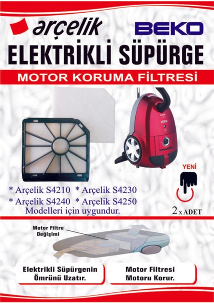 Arçelik S 4210 4230 4240 4250 Süpürge Motor Koruma Filtresi 2'li