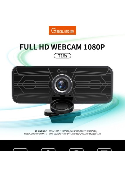 Kapaklı Gsou T16S 1080P Hd Web Kamerası Dahili Mikrofon Siyah (Yurt Dışından)