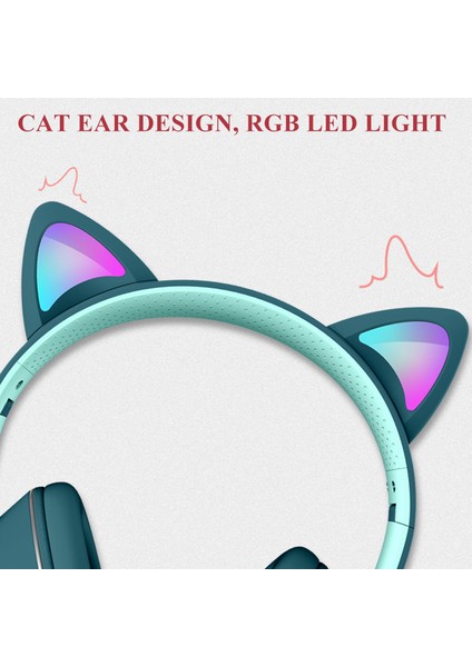 AKZ-022 Kedi Kulak Tasarım Katlanabilir LED Kulaklık Mavi (Yurt Dışından)