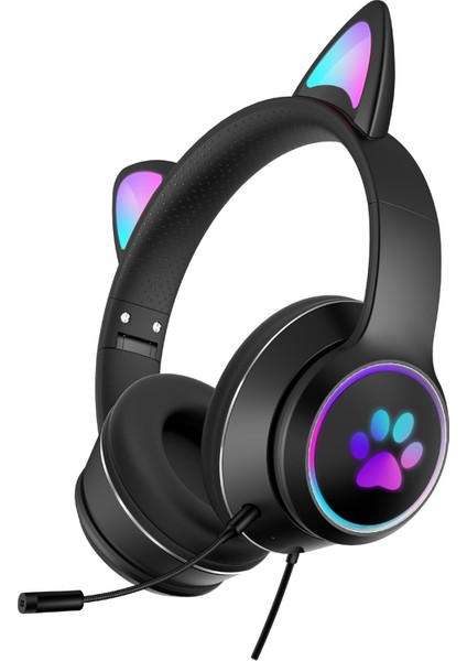 AKZ-022 Kedi Kulak Tasarım Katlanabilir LED Kulaklık Siyah (Yurt Dışından) fiyatları