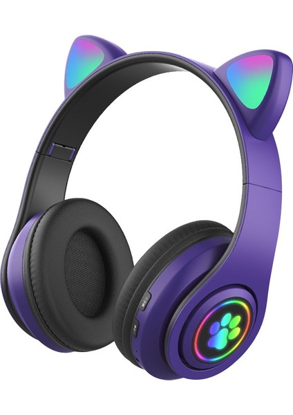 B39 Kedi Kulak Tasarım Kablosuz Bluetooth Kulaklık Mor (Yurt Dışından)