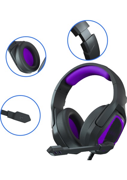 MH602 3,5 mm Kablolu Gaming Headset Siyah Mor (Yurt Dışından)