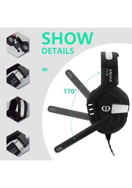 AH38 3,5 mm Kablolu Gaming Headset Siyah Gümüş (Yurt Dışından) modelleri