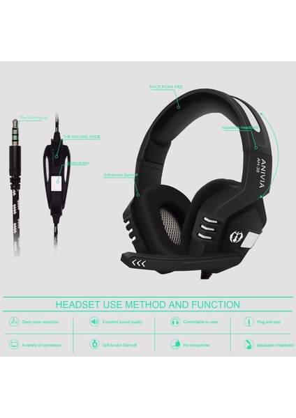 AH38 3,5 mm Kablolu Gaming Headset Siyah Gümüş (Yurt Dışından) fırsatları