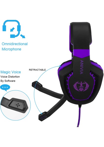 AH28 3.5mm Stereo Ses Kablolu Gaming Headset Siyah Mor (Yurt Dışından)