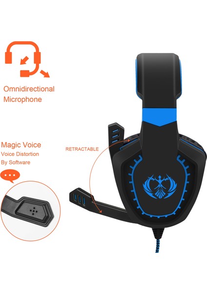 AH28 3.5mm Stereo Ses Kablolu Gaming Headset Mavi (Yurt Dışından)