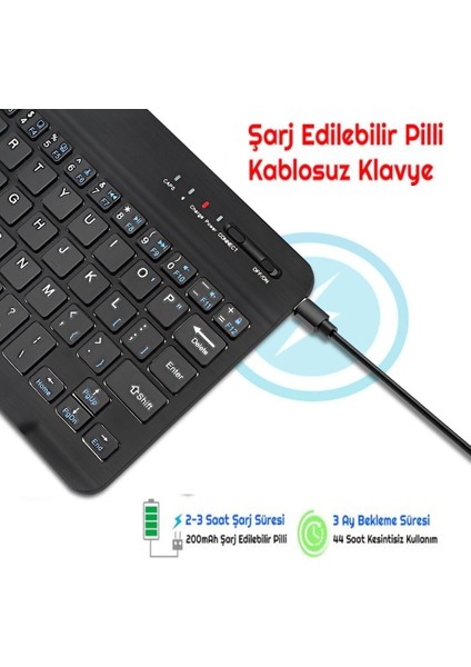 Samsung Galaxy Tab3 Lite T116/T113 7"  Uyumlu Bluetooth Tablet Klavyesi Mini Slim Şarjlı Kablosuz