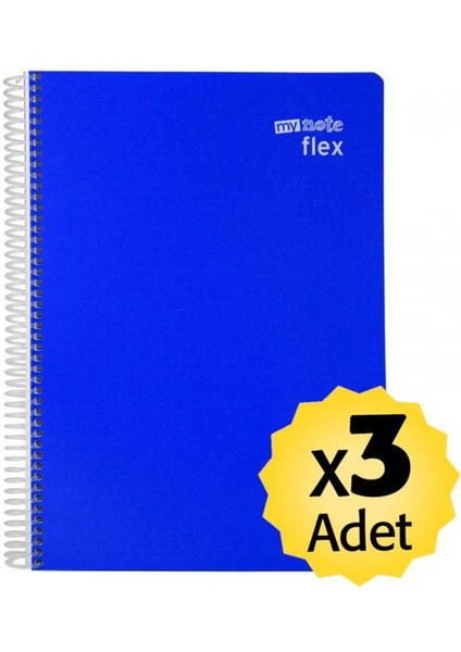 Fle x Spiralli Defter A4 Plastik Kapak Çizgili 120 Yaprak 3'lü - Lacivert