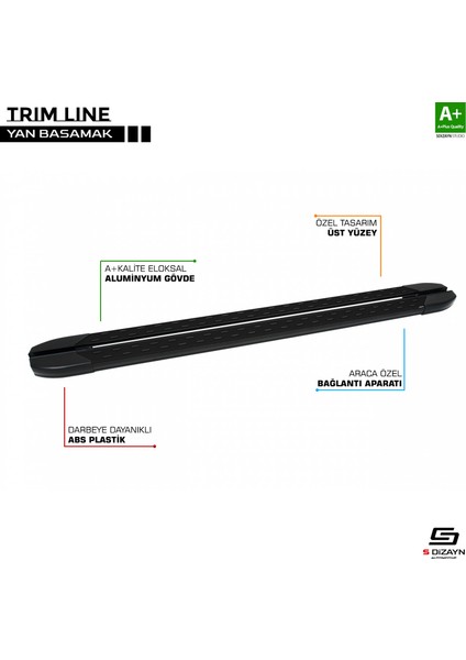 Ford Connect Trimline Siyah Yan Basamak 188 cm 2002-2014 A+ Kalite fiyatları