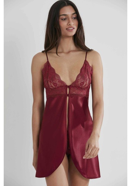 632 Bordo Saten Gecelik