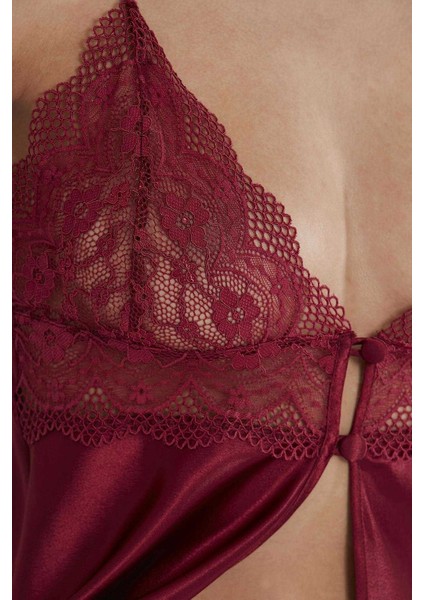 632 Bordo Saten Gecelik modelleri