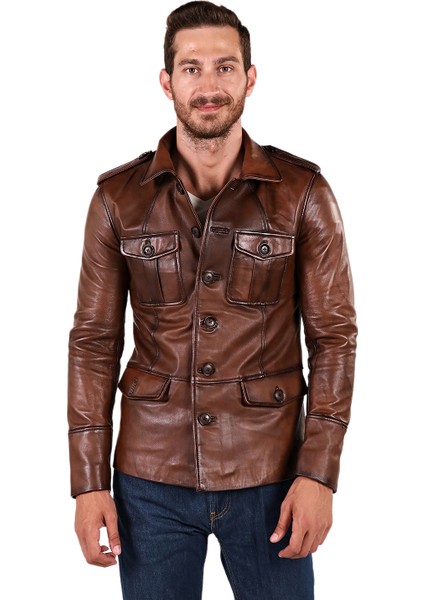 Düğmeli Deri Ceket