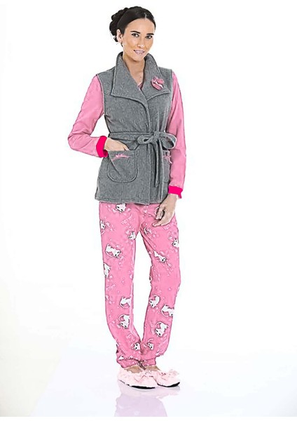 Kadın 3'lü Set Kışlık Pijama Takımı