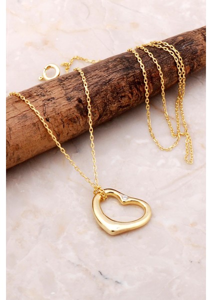 Kalp Tasarım Altın Yaldızlı Gümüş Kolye