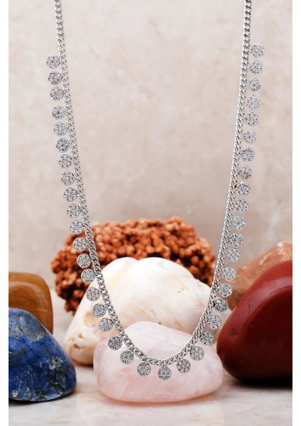 Taşlı Rodyumlu Gümüş Choker Kolye