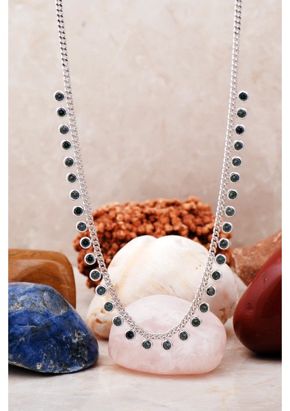 Mistik Topaz Taşlı Rodyumlu Gümüş Choker Kolye