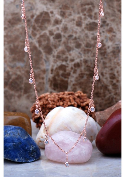 Seyrek Taşlı Rose Gümüş Choker Kolye