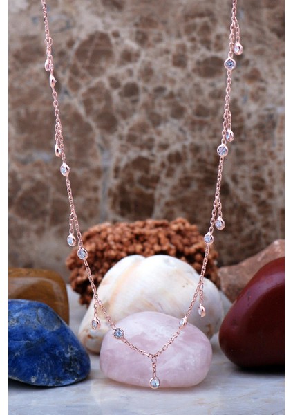 Sıra Taşlı Rose Gümüş Choker Kolye