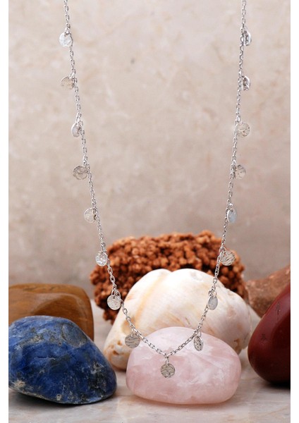 Pullu Rodyumlu Gümüş Choker Kolye