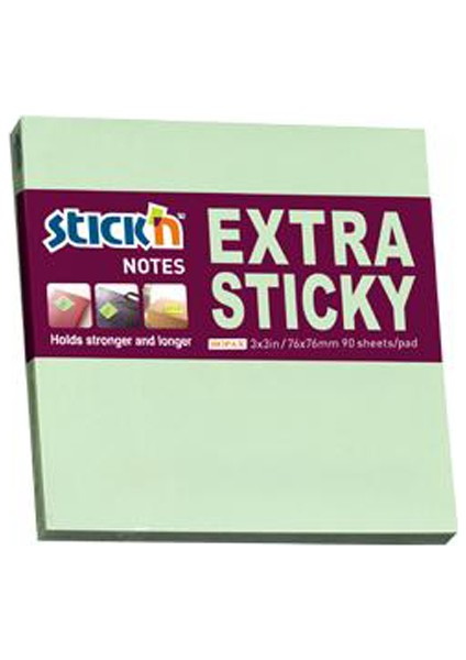21662 Stickn Yapışkanlı Extra Not Kağıdı 90 Yaprak 76 x 76 mm Pastel Yeşil