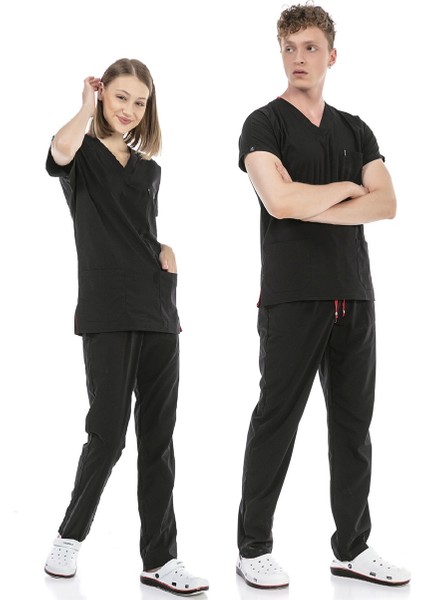 Ultralycra Basic - Doktor Hemşire Forma Takımı Unisex Siyah