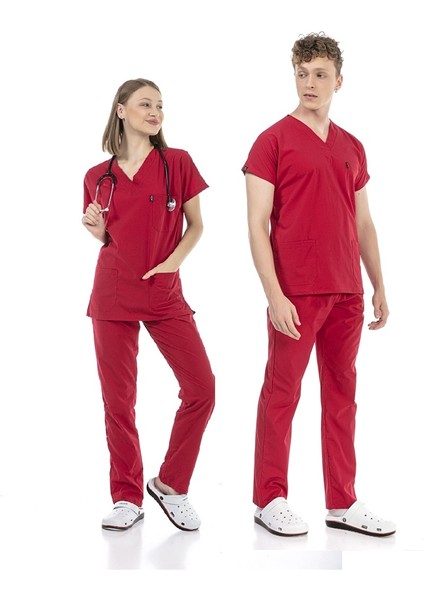 Ultralycra Basic - Doktor Hemşire Forma Takımı Unisex Kırmızı