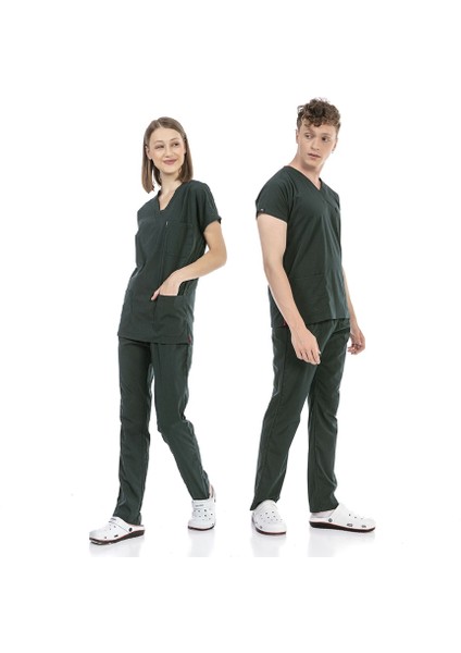 Ultralycra Basic - Doktor Hemşire Forma Takımı Unisex Koyu Yeşil