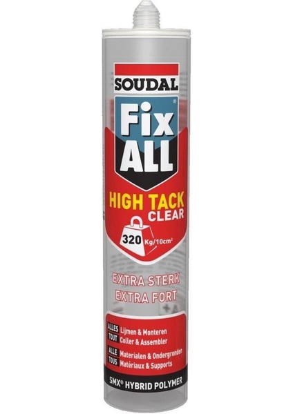 Fix All High Tack Korniş Yapıştırıcı Montaj Silikonu Şeffaf 290ML Kartuş Soudal Süper Güçlü Yapıştırıcı Agmair Agm