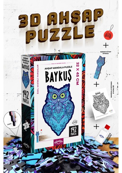 Ahşap Mandala Baykuş Puzzle 142 Parça