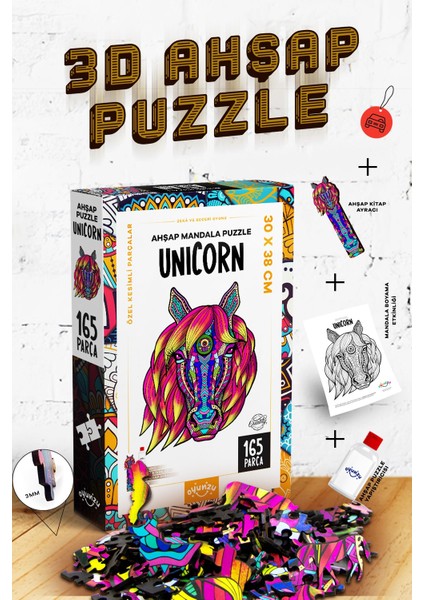 Unicorn Ahşap Mandala Puzzle 165 Parça