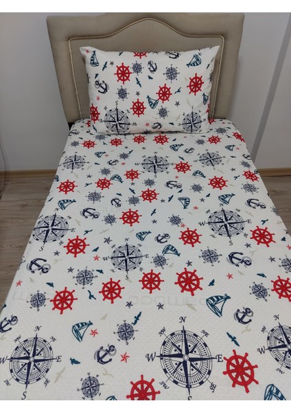 Tek Kişilik Ara Beden (120X200) Ranforce Lastikli Çarşaf Takımı Denizci Desenli