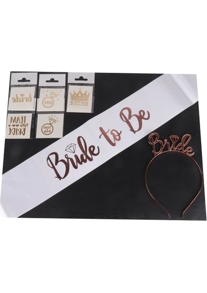 Beysus Bride To Be Set 5 Dövme Tac Kuşak ve Bride To Be El Yazısı Balon Rose Gold