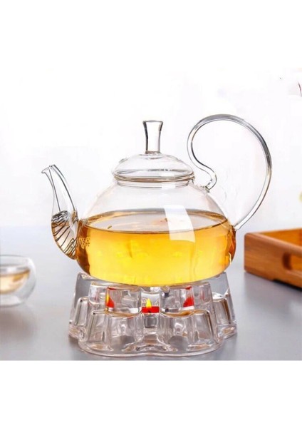 Borosilikat Cam Demlik ve Cam Isıtıcı Seti Lilyum Düşmez Kapaklı 800ML