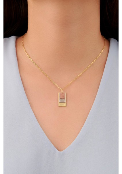 Gümüş Altın Kaplama Rose Allah Nazar Duası ve Ayetel Kürsi Kolye