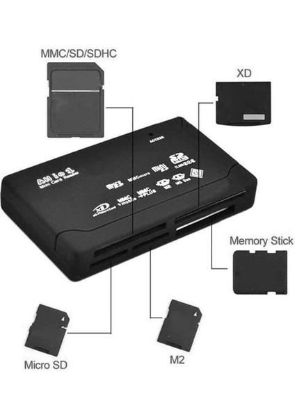 USB Çoklu Kart Okuyucu Hub Micro Sd Xd Mmc Ms Cf Tf Mini M2 Combo