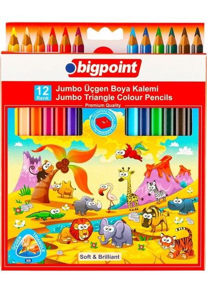 Jumbo Üçgen Kuru Boya Kalemi 12 Renk