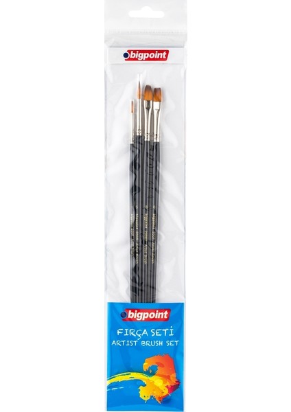 200 Serisi Sentetik Kıl Uzun Saplı Karışık Uçlu Fırça Seti 4'lü Blister