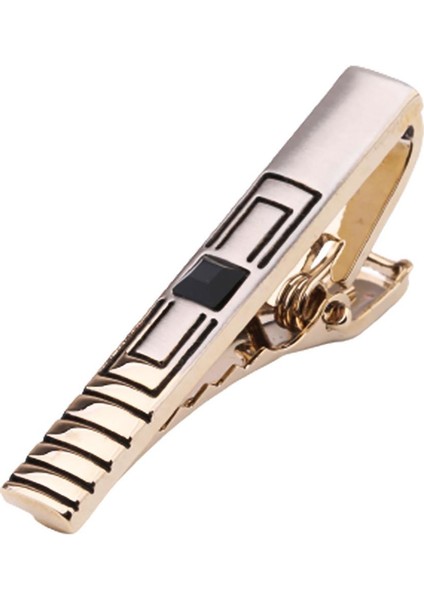 Gold Renk Çerçeve Desen Siyah Taşlı Kravat Iğnesi KIY502