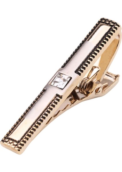 Gold Renk Çerçeve Desen Beyaz Taşlı Kravat Iğnesi KIY592