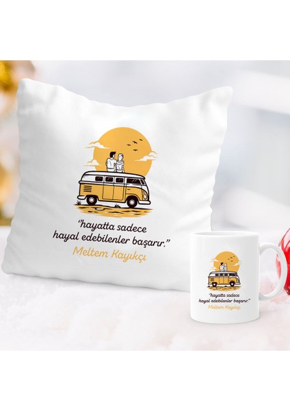 Hayal Edebilenler Başarır Isme Özel Kupa ve Yastık Set