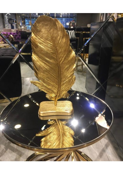 Dekoratif Tüy Yaprak Gold Biblo